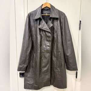 INC International Concepts Black Leather Trench Coat